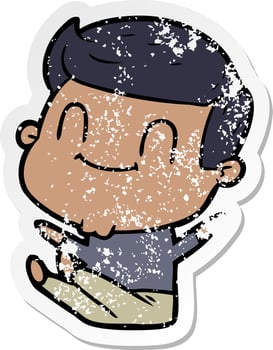 distressed sticker of a cartoon friendly man vector