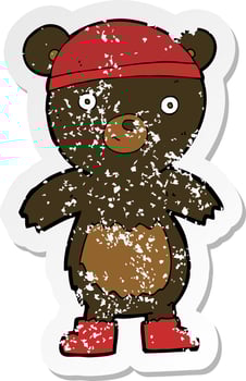 retro distressed sticker of a cartoon cute black bear vector