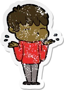 distressed sticker of a cartoon curious boy vector