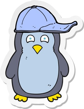 sticker of a cartoon penguin wearing hat vector