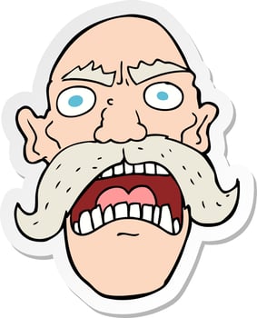 sticker of a cartoon angry old man vector