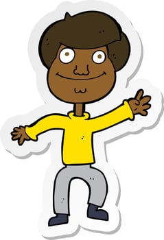 sticker of a cartoon happy man waving vector