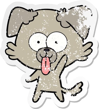 distressed sticker of a cartoon dog with tongue sticking out vector