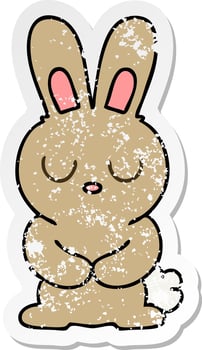 distressed sticker of a quirky hand drawn cartoon rabbit vector