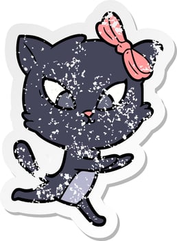 distressed sticker of a cartoon cat vector