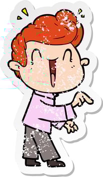 distressed sticker of a cartoon excited man vector