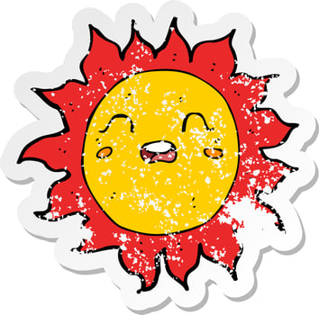 retro distressed sticker of a cartoon sun vector