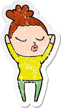 distressed sticker of a cartoon calm woman vector