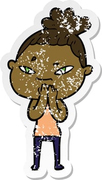 distressed sticker of a cartoon woman vector