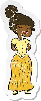retro distressed sticker of a cartoon pretty victorian woman vector