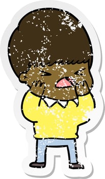 distressed sticker of a cartoon stressed man vector
