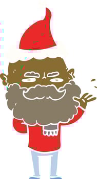 flat color illustration of a dismissive man with beard frowning wearing santa hat vector