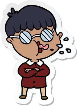 sticker of a cartoon boy wearing spectacles vector