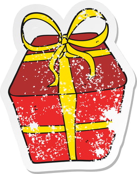 retro distressed sticker of a cartoon wrapped present vector