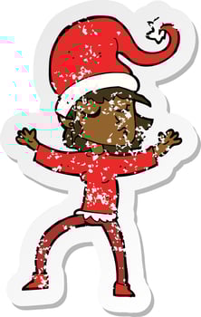 retro distressed sticker of a santas helper cartoon vector