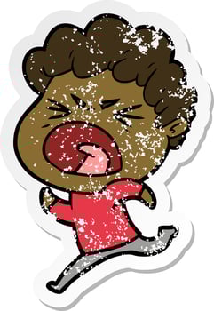distressed sticker of a cartoon furious man vector