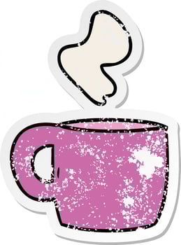 distressed sticker cartoon doodle of a steaming hot drink vector