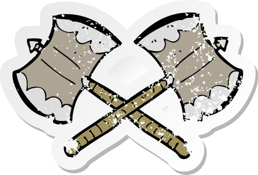 retro distressed sticker of a crossed axes cartoon vector