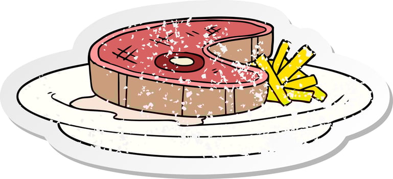 distressed sticker of a cartoon steak dinner vector