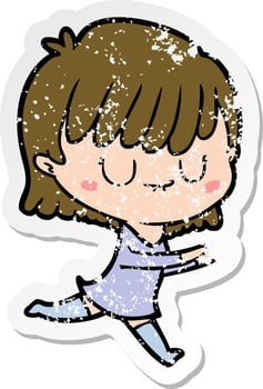 distressed sticker of a cartoon woman vector