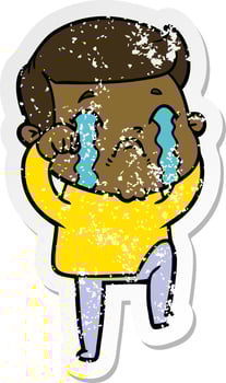 distressed sticker of a cartoon man crying vector