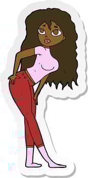 sticker of a cartoon attractive woman looking surprised vector