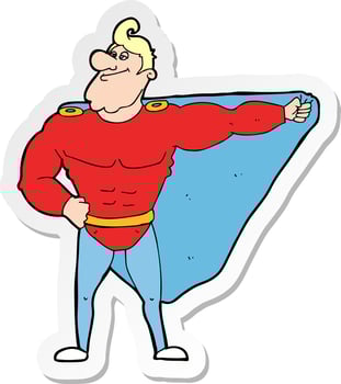 sticker of a funny cartoon superhero vector