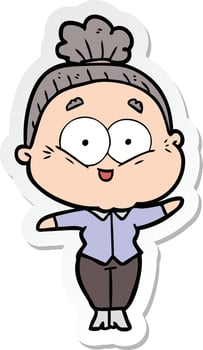 sticker of a cartoon happy old woman vector
