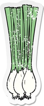 distressed sticker of a cartoon spring onions vector