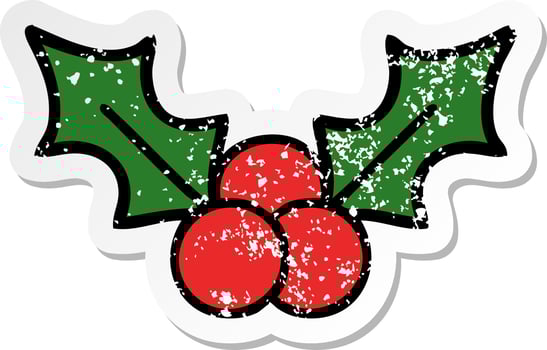 distressed sticker of a cute cartoon christmas holly vector