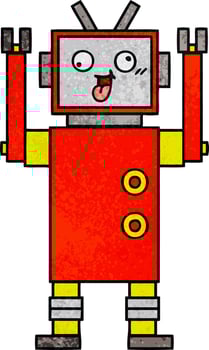 retro grunge texture cartoon crazy robot vector