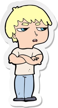 sticker of a cartoon annoyed boy vector