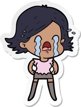 sticker of a cartoon woman crying vector