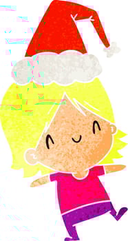 christmas retro cartoon of kawaii girl vector