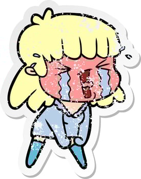 distressed sticker of a cartoon woman vector