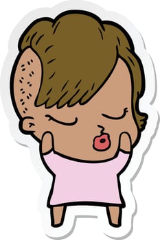sticker of a cartoon pretty hipster girl vector