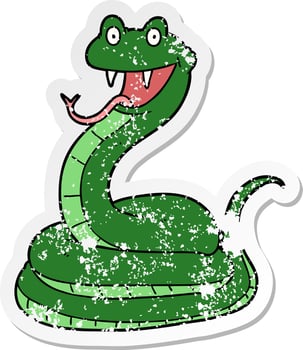 distressed sticker of a cartoon happy snake vector