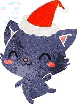 christmas retro cartoon of kawaii cat vector