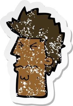 retro distressed sticker of a cartoon stressed out face vector