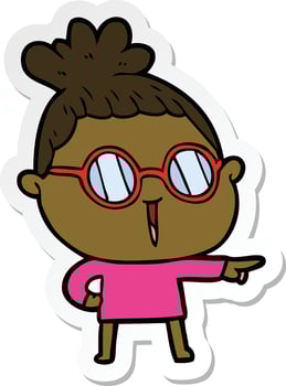 sticker of a cartoon woman wearing spectacles vector