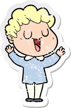 distressed sticker of a laughing cartoon man vector