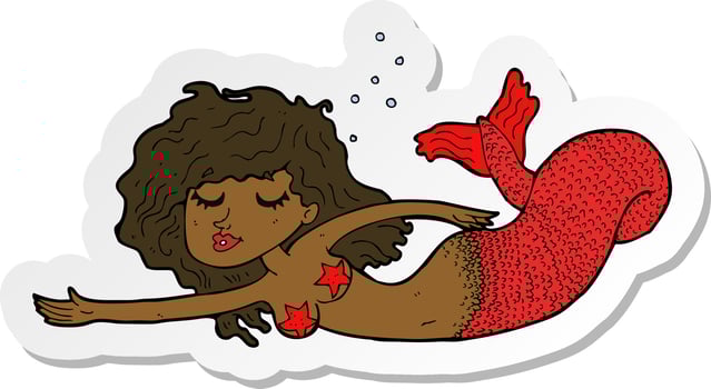 sticker of a cartoon mermaid vector