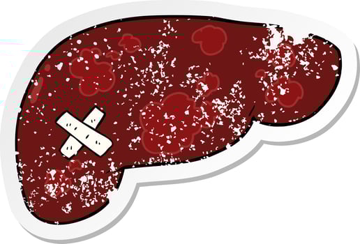 distressed sticker of a cartoon unhealthy liver vector