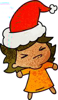 christmas textured cartoon of kawaii girl vector
