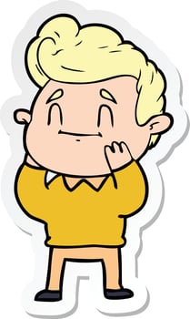 sticker of a happy surprised cartoon man vector