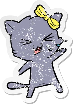 distressed sticker of a cartoon cat vector