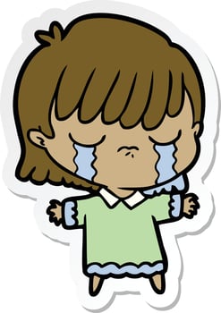 sticker of a cartoon woman crying vector