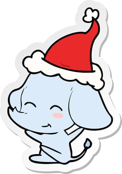 cute sticker cartoon of a elephant wearing santa hat vector