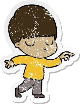 distressed sticker of a cartoon calm boy vector