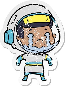 distressed sticker of a cartoon crying astronaut vector
